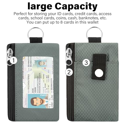 Image of Minimalist RFID Wallet with Lanyard, Multi-Functional ID Case with 2 Zipper Pockets and Key Chain for Men and Women, Tactical Badge Pouch Cards Holder, Coin Purse for Travel Sports - Green&Blue