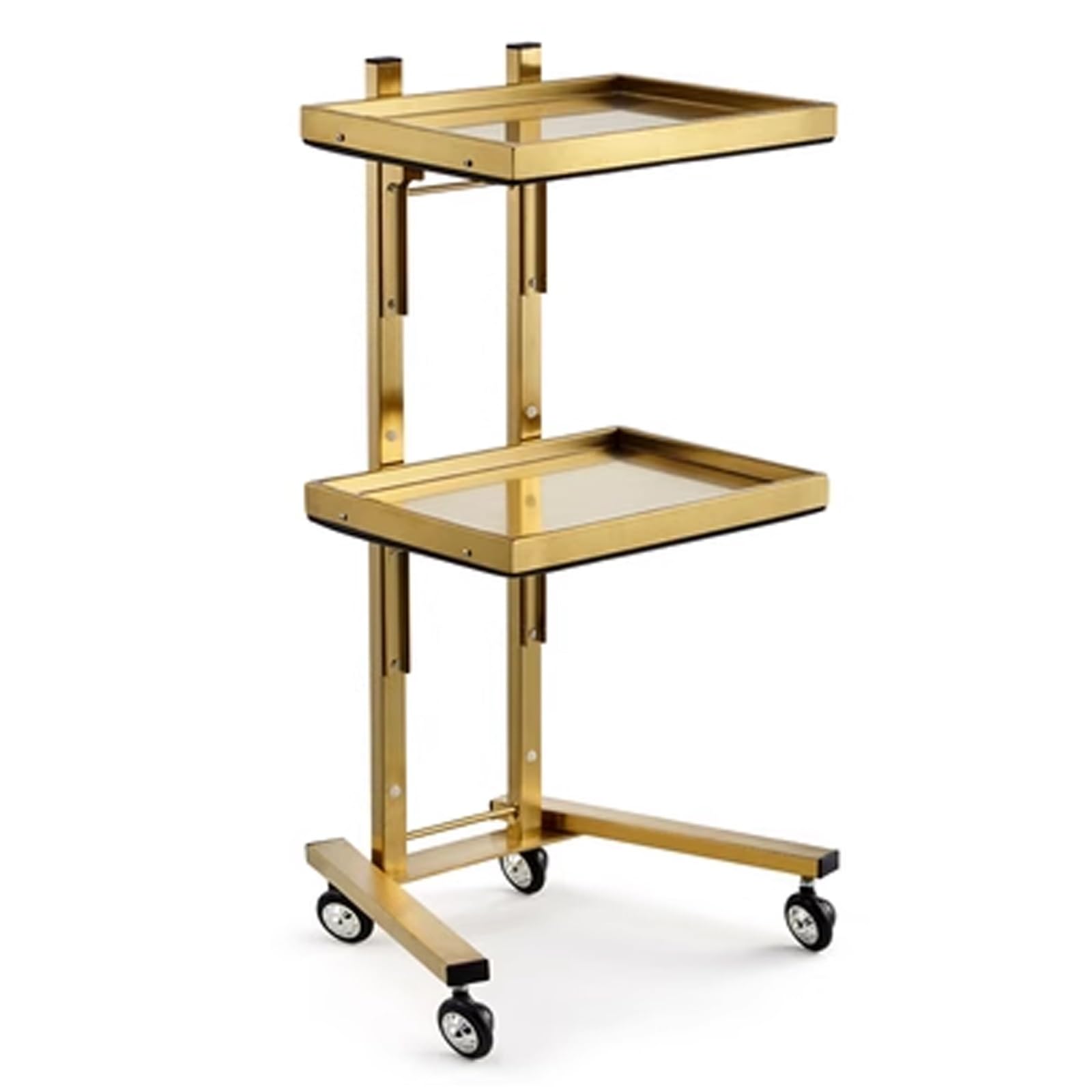 LJYKBFL Collapsible Stainless Steel Utility Cart on Wheels, 2-Tier Mobile Tray for Salon, Spa, Medical, Dental Organization