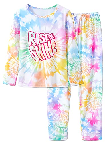 Image of Beezizac Girls Pajamas Cute Print Short /Long Sleeve Pants Set Size 6-18 | Soft Stretch Poly Blend, Comfy Crewneck, Elastic Waist Pants, Everyday & Holiday Sleepwear for Big Girls, Tweens & Teens