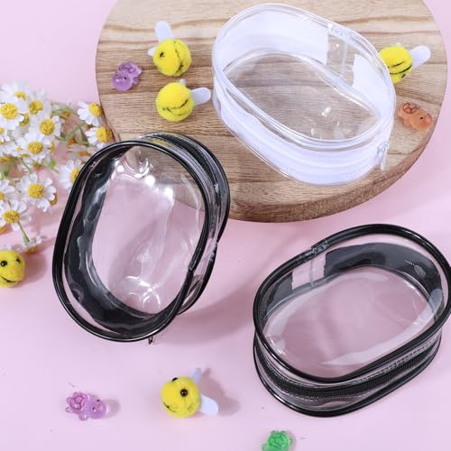DIVINA VITAE 3Pcs Mini Clear Makeup Bag with Zipper, Waterproof Makeup Bag Key Pocket Lipstick Bag Card Holder Data Cable Organizer Zipper Pouch for Women Girls(Black, White)3