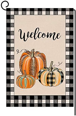 Buffalo Check Fall Pumpkin Thanksgiving Garden Flag Vertical Double Sided Farmhouse Autumn Burlap Yard Outdoor Decor 12.