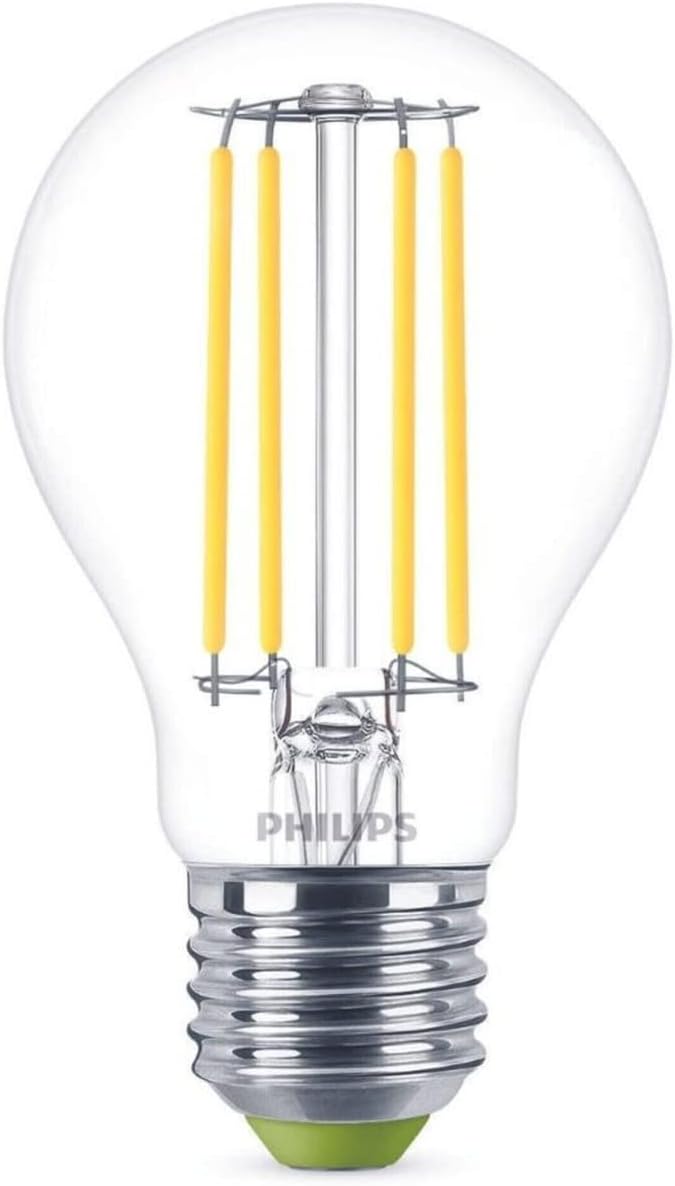Philips LED Ultra Efficient Light Bulb A Label Energy Rating [Cool White 4000K - E27 Edison Screw] 40W A60 Clear. for Indoor Home Lighting.