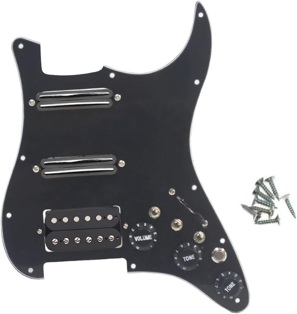 Black 3 Ply Electric Guitar Humbucker Left Handed Pickguard Pickup with Singlecut Wiring Loaded Prewired Swith Control Scratchplate Assembly for Fender Strat