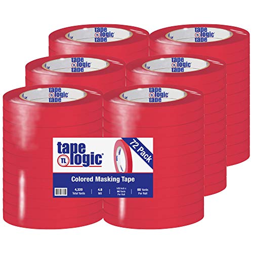 Image of Tape Logic (72 Pack General Purpose Colored Masking Tape, 1 /2 Inch x 60 Yards, Red, for Home, Office, Arts, Crafts, DIY, Labeling and Coding