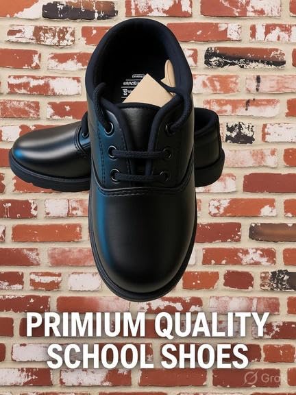 Image of Boys School Shoe, Size-1UK (Youth), Black, Lace-Up Style with Durable Rubber Sole,