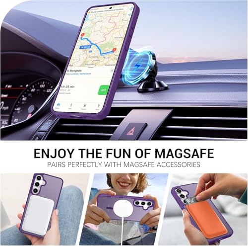 Image of Elzzi Magnetic Magsafe Case for Samsung Galaxy S25 FE 5G Cover, Compatible with MagSafe Translucent Matte Hard PC + TPU Hybrid Back Cover, Slim Shock-Resistant Protective Case (Deep Purple)