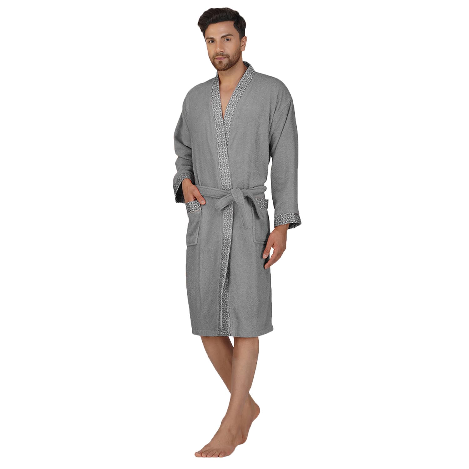 Rangoli Sakura 100% Cotton Bathrobes For Men, 550 GSM, Ultra-soft, Lightweight & Highly Absorbent Luxurious Bath Gown/Bath Robe, Perfect For Gym, Spa, Hotel Robe