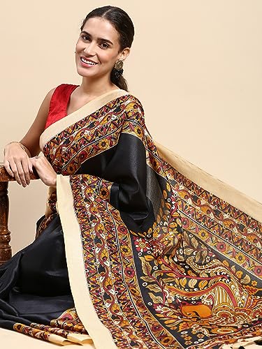 Image of RANI SAAHIBA Women's Art Silk Kalamkari Saree With Blouse Piece