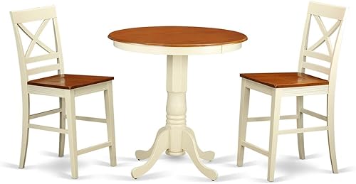Miniatura 9 de East West Furniture EDQU3-MAH-W - Juego de comedor de 3 piezas de altura de mostrador para espacios pequeños, contiene una mesa de comedor redonda