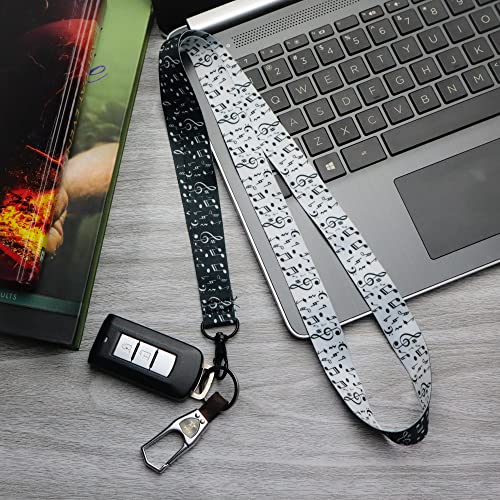 Image of RockNerdy - Musical Notes Lanyard Keychain with Metal Clasp - Music Symbols ID Lanyard for Keys Whistle Passport Name Tag - ID Holder for Music Teacher Student Musician Gifts (Reversible Black /White)
