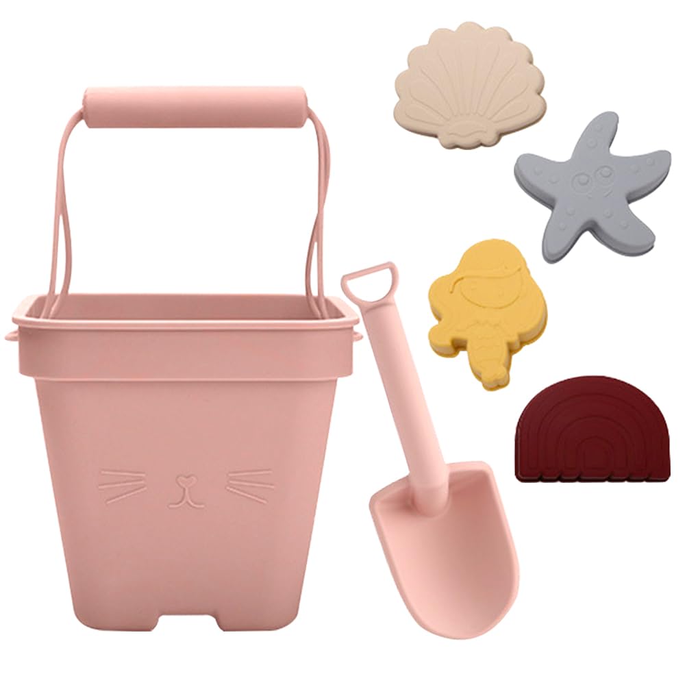 Mineup 6 Piezas Juguetes de Arena de Silicona Suave, Juego de Juguetes de Arena de Silicona con Cubo de Arena, Pala, Moho, Juego de Juguetes de Playa para Niños Pequeños y Niñas