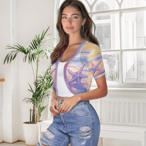 Image of Women's Shrug Short Sleeve Bolero Open Front Knit Party Tulle Cardigan Cropped Cardigan Shoulder Cover Up