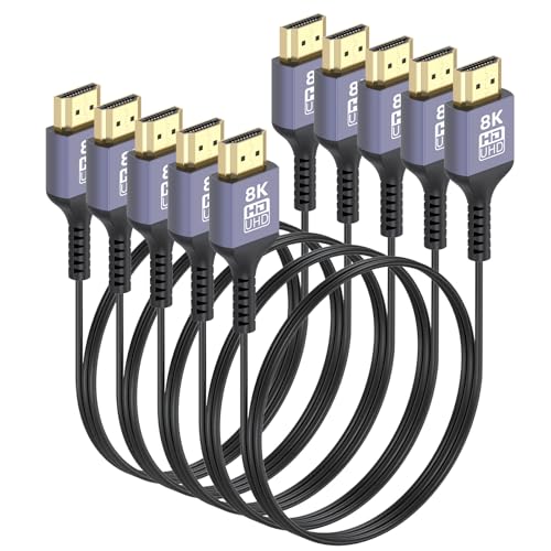 Image of 8K Ultra Thin HDMI Cable 3.3FT 5-Pack, 48Gbps Flexible Slim HDMI Cable Support 8K@60Hz, 4K@60Hz, Dynamic HDR, 3D for Laptop, Monitor, Roku TV, HDTV, PS5 /PS4, Xbox (Only 3.3MM Diameter)