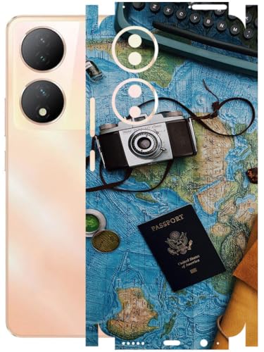 Image of AtOdds - Full Body Back Screen Guard Protector Film - Lamination Wrap Skin Sticker Compatible with VIVO Y100A | Scratchproof Matte Finish (Travel Map)
