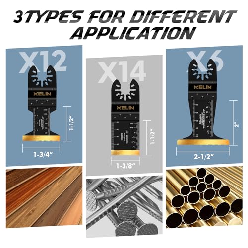 Image of KELIN 32pcs Titanium Oscillating Tool Blades, Universal Multitool Blades for Metal Wood Cutting, Oscillating Saw Blade for Metal Hard Material, Multi Tool Blades Kits Fit Dewalt Bosch Milwaukee Ryobi