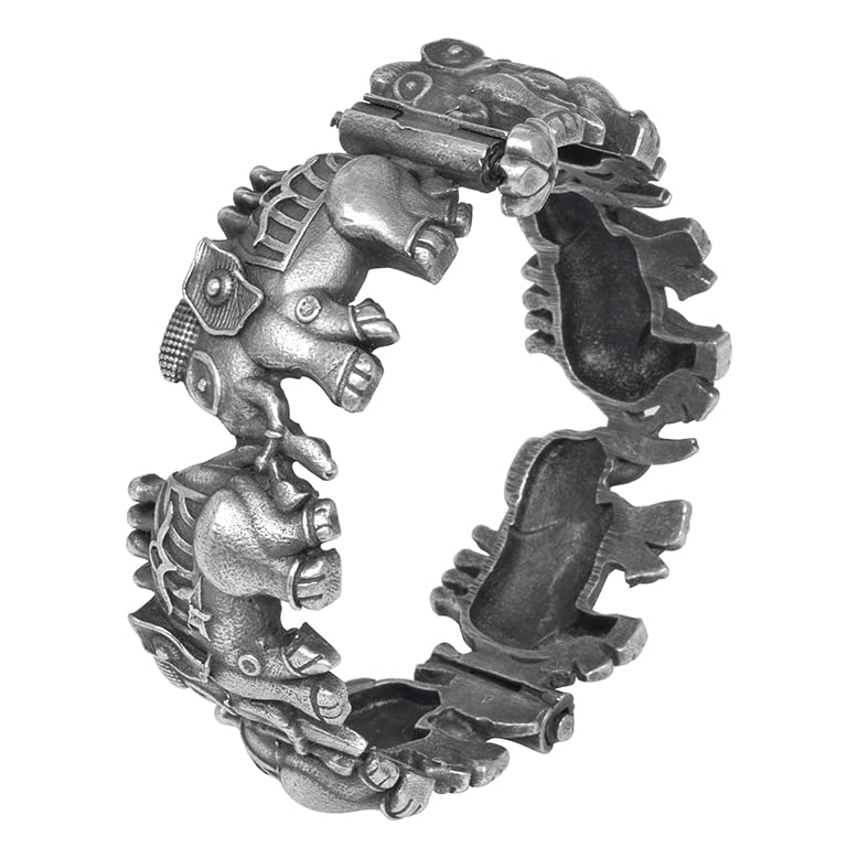 Silver Lookalike Brass Oxidised Boho Tusker Motif Elephant Bangle Adjustable For Women