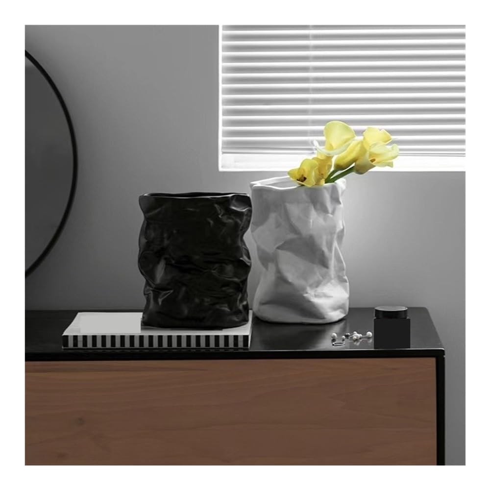 Jarrón, Jarrón Decorativo nórdico de Papel Arrugado, Maceta, Flores, Adornos de Escritorio Decoración del hogar(Black)