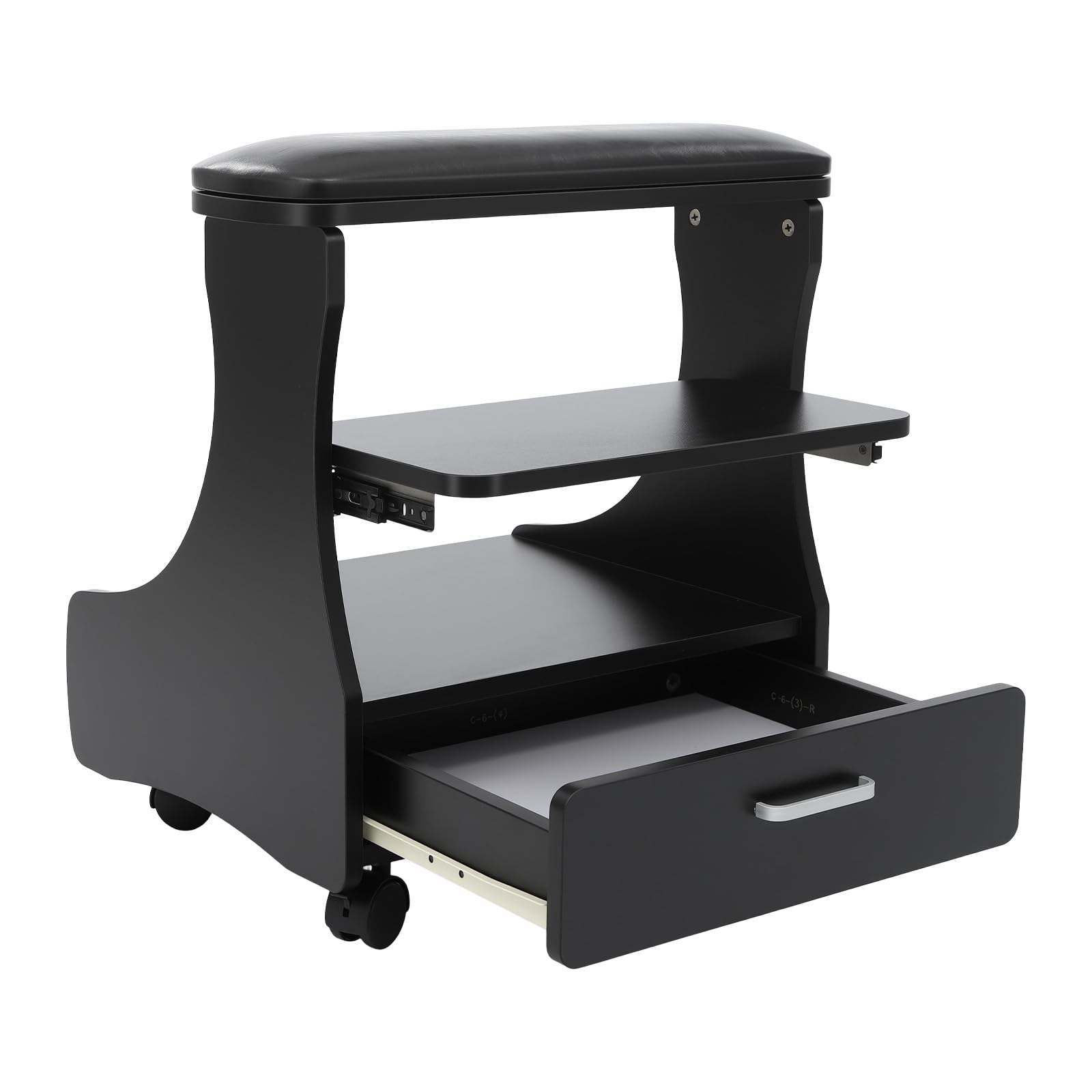 Tabouret de pédicure, repose-pied avec roues, repose-jambes pour soin des ongles, repose-pieds idéal pour salon de beauté des ongles (noir)