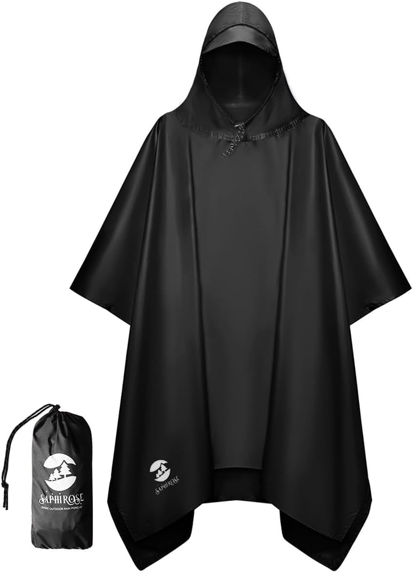 Hooded Rain Poncho Waterproof Raincoat Jacket for Men Women Adults