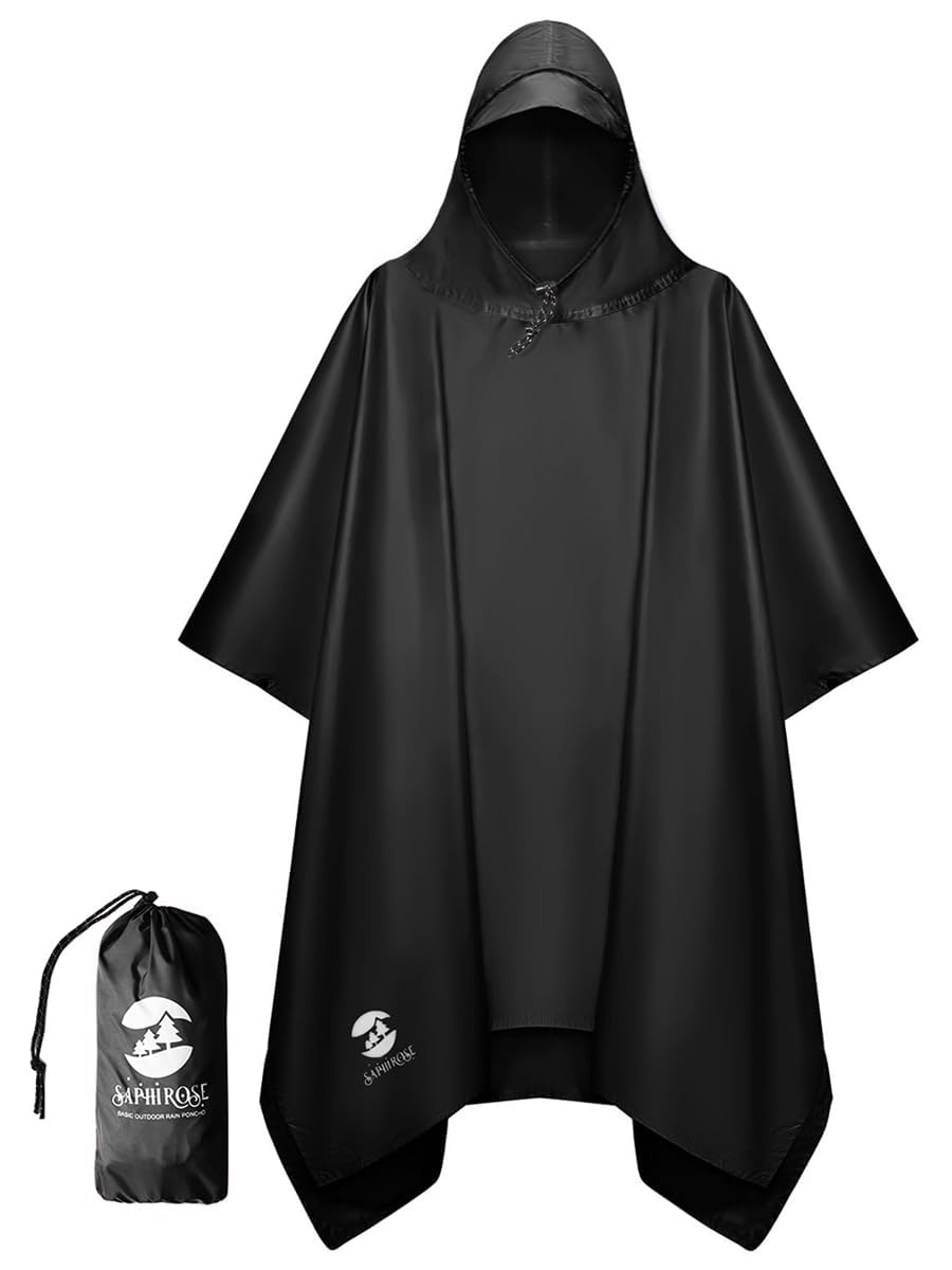 SaphiRose Hooded Rain Poncho Waterproof Raincoat Jacket for Men Women Adults
