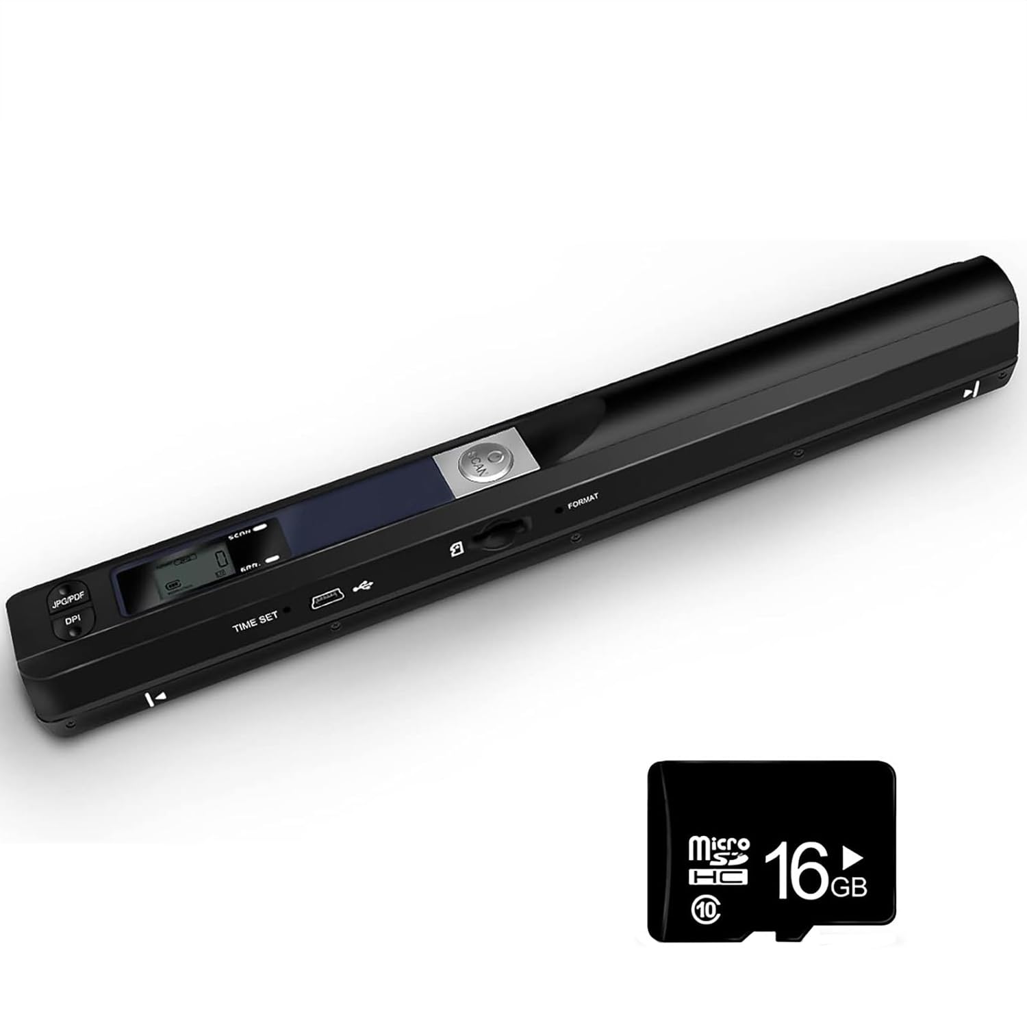 Tragbarer Dokumentenscanner, tragbarer Mini-Fotoscanner, 900 dpi, A4-Farbscanner, Hochgeschwindigkeitsscanner, USB wiederaufladbar, inklusive 16 GB SD-Karte