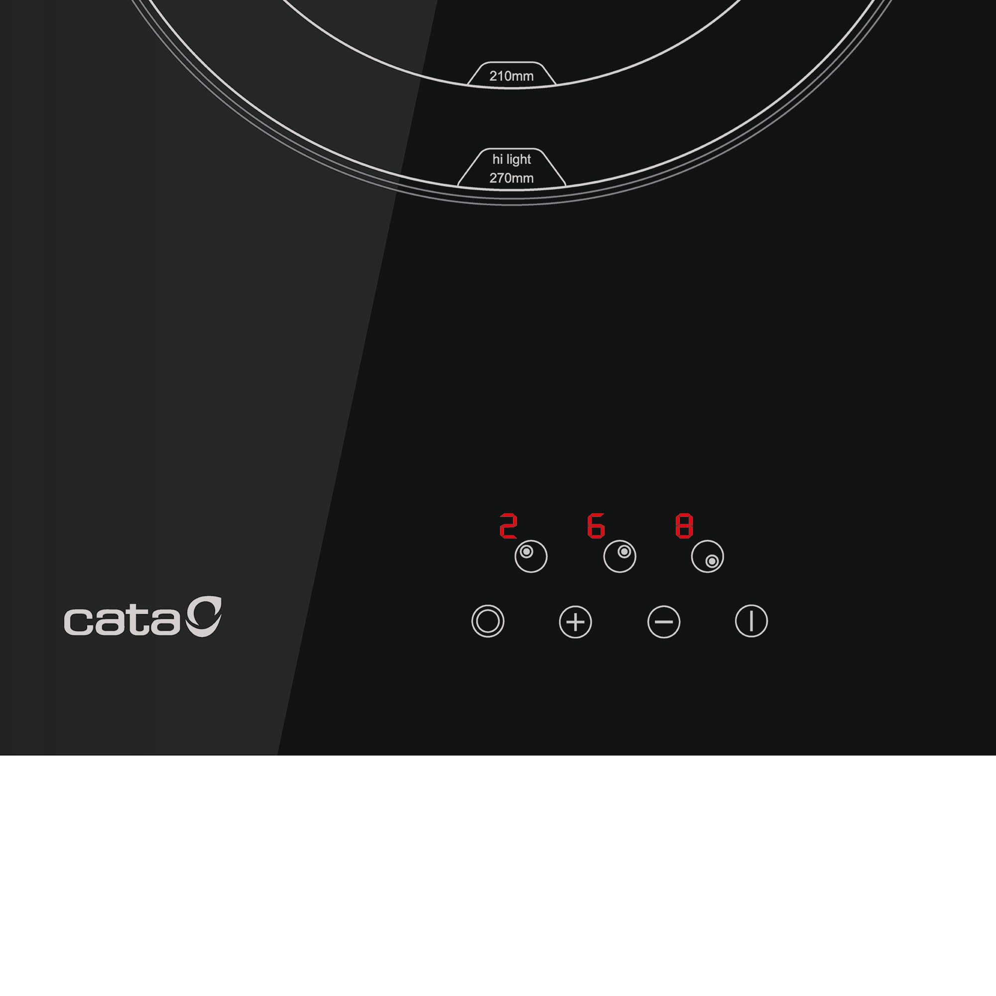 Cata Placa Vitrocerámica TD 6003 BK/A, 3 Zonas de Cocción, High Ligh,t Ancho de 59 cm, 9 Niveles de Potencia Regulables, Control Táctil con Avisador acústico, Potencia 5,4kW, Color Negro