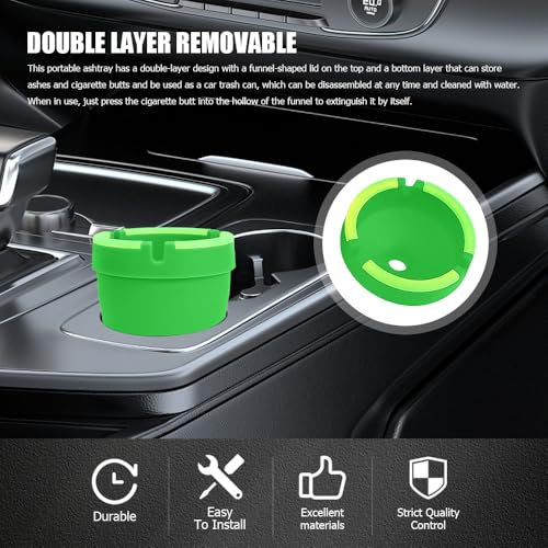 Image of Glow in The Dark Ashtray, Car Ashtray, Cigarette Self-Extinguishing Car Cup Holder Ashtrays with Lid, Universal Portable Mini Vehicle Cigarette Trash Can Auto Accessories for Cars (Green)