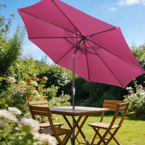 Image of Blissun 9' Outdoor Patio Umbrella, Outdoor Table Umbrella, Yard Umbrella, Market Umbrella with 8 Sturdy Ribs, Push Button Tilt and Crank