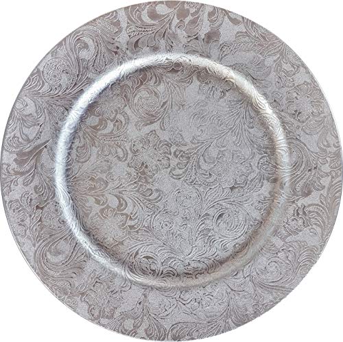 Nataluna Bajo Plato Decorativo de Polipropileno Redondo Ø Aprox. 33 Cm Ideal para la decoración de Tus cenas en Eventos Especiales. Elige Entre Nuestra Variedad de Estilos y cantidades (Plata)