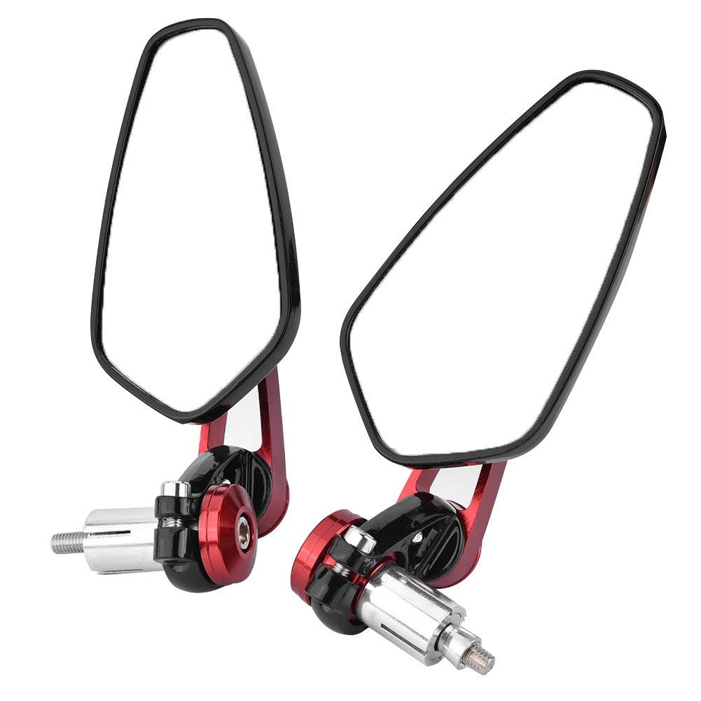 2pcs Rétroviseur de Guidon de Moto 7/8 "22 mm en Alliage d'Aluminium Universel 360 Degrés Grand Angle Réglable Rétroviseur Latéral(Red)