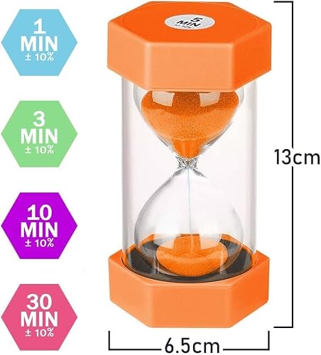 UrbAmerican 5 PCS Hourglass Kids Hourglass Timer Hourglass Set Colorful Sand Clock Kitchen Timer Time Management Includes 1 Minute, 3, 5, 10, and 30 Minutes, Different - Thumbnail 5