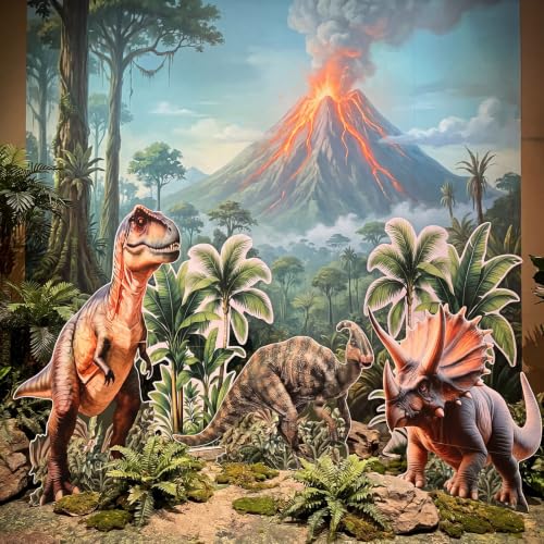 Image of 5 Pcs Dinosaur Party Decorations Set, Jungle Trees T-rex Dino Cardboard Cutouts with Sturdy Bases for Jungle Safari Baby Shower Party Jungle-Dinosaur Birthday Photo Backdrop