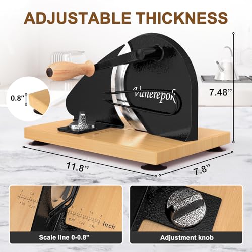 Image of vanerepok Manual Bread Slicer for Homemade Sourdough Adjustable Thickness | Even Slices Hand Crank Bread Cutter with Stainless Steel Blade & Solid Wood Base & Aluminum Alloy Body, Gift for Home Bakers