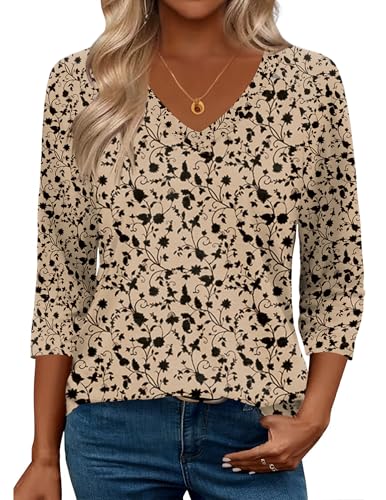 Image of Zeagoo 3 /4 Length Sleeve Womens Tops Casual V Neck Shirts Soft Basic Tees Business Work Blouses