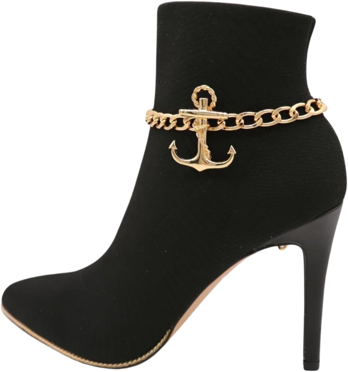 Women Western Fashion Jewelry Gold Metal Boot Chain Bracelet Shoe Anklet Anchor Charm SET BC212