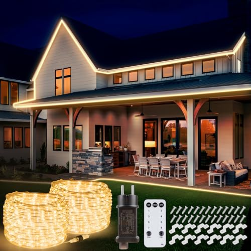 StarryEver 30 m, 1200 LED, tubo di luci per esterni, collegabile, luce bianca calda, con timer a distanza, 8 modalità IP68, tubo luminoso per esterni, alimentazione per esterni, giardino, balcone
