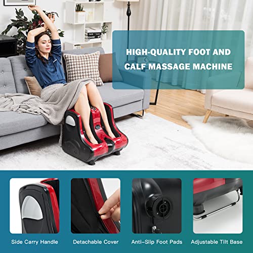 Image of Giantex Foot and Calf Massager with Heat - Shiatsu Foot Massager Machine with Vibration, Deep Kneading, 3-Level Intensity Modes, Electric Foot Massager for Tired Feet, Leg, Calf Pain Relief (Red)