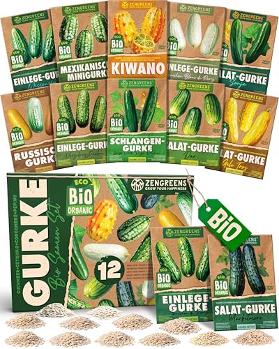 ZenGreens® - Bio Gurkensamen im 12er Set - 12 Gurken Samen für den einfachen Anbau im Garten, Balkon oder Hochbeet - Pflanzensamen - Saatgut