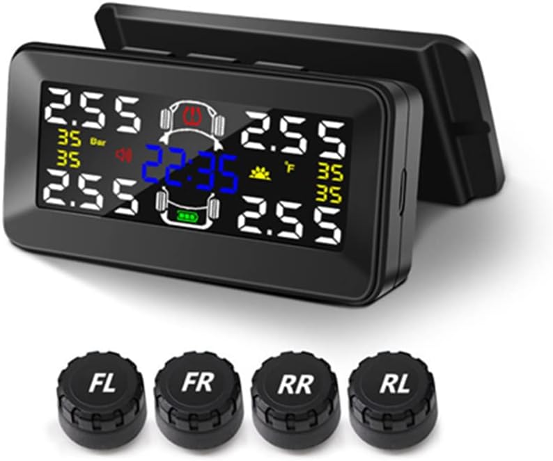 2024 Newest Samrt Solar TPMS Tire Pressure Monitoring System Measurement Accuracy of 0.01Bar Detached Bracket Installed on Windowshield Real-Time Display Max 116PSI for Car RV SUV 4-External Sensor