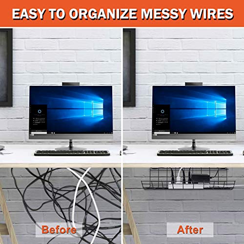 Under Desk Cable Management Tray, Cable Organizer for Wire Management, Metal Wire Cable Tray for Office and Home, 4 Pack Standing Desk Tray with 15 Cable Ties and 5 Cable Clips, Black Cord Basket 17\'\'