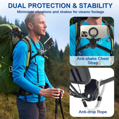 Image of ZORBES 2-in-1 Magnetic Neck Phone Mount, Adjustable Chest Harness POV Camera Holder for Hands-Free Vlogging with Strong Magnetic Grip Compatible with Filming, Cooking, Sports and Live Streaming