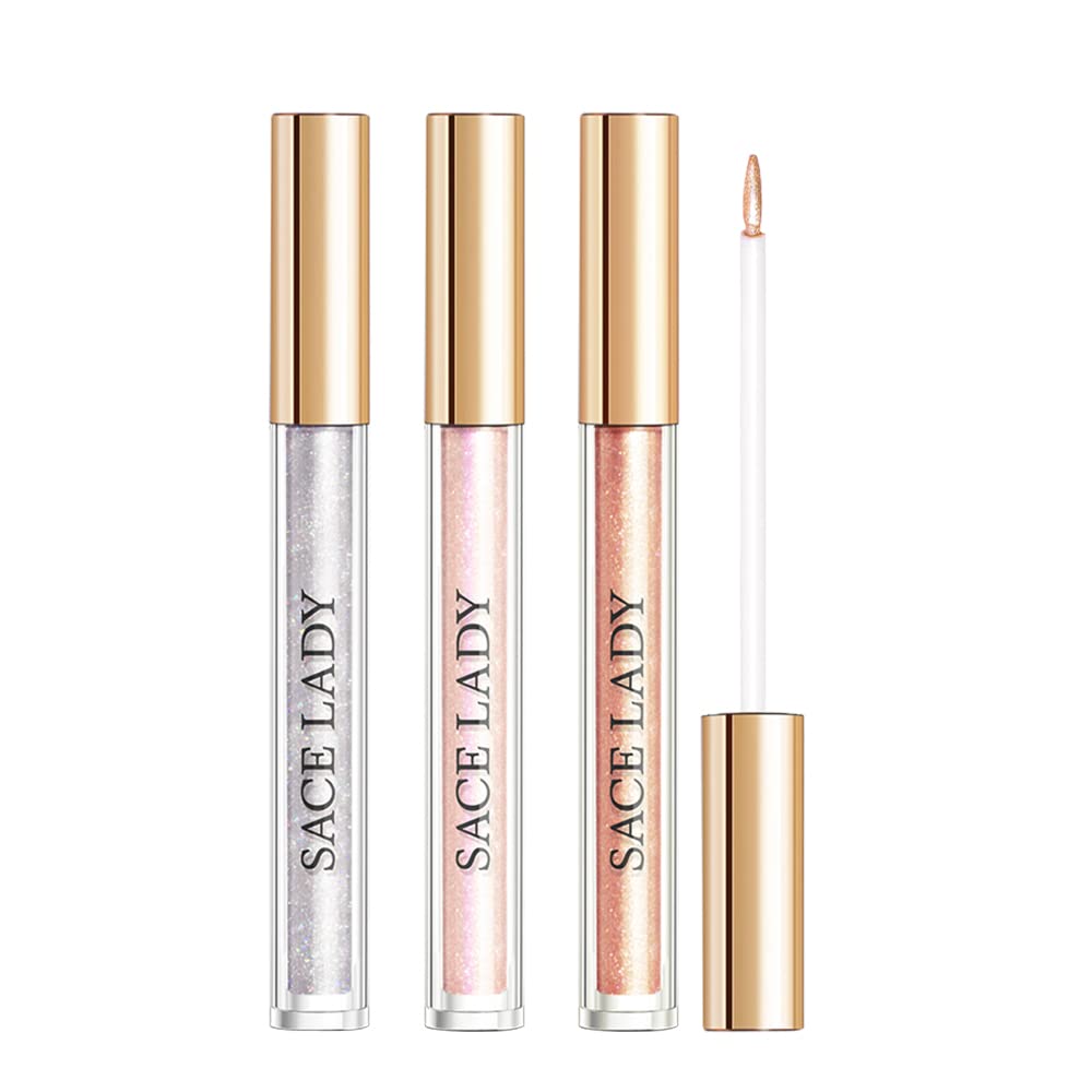 SACE LADY 3 Colors Liquid Glitter Eyeshadow Eyeliner Make Up Set, Super Sparkle