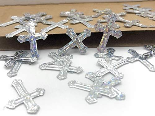 Crossed Christening Table Confetti for Religious Baptism Thanksgiving Birthday Bachelorette Wedding Engagement Bridal Shower Baby Shower Bar Mitzvah Parties Favors Iridescent silver 1.5oz 1100pcs