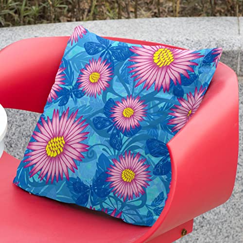 Housse de coussin lombaire fleur rose floral bleu maison de ferme - 3