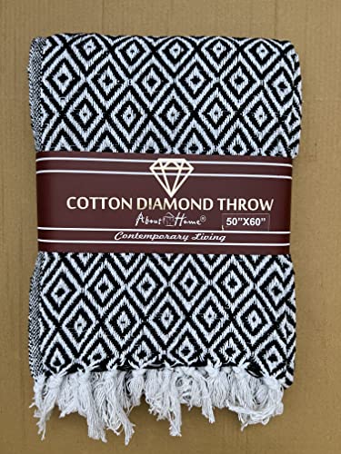 About Home Überwurf aus Baumwolle mit Diamanten, in vielen Größen und Farben (127 x 152 cm, schwarz)