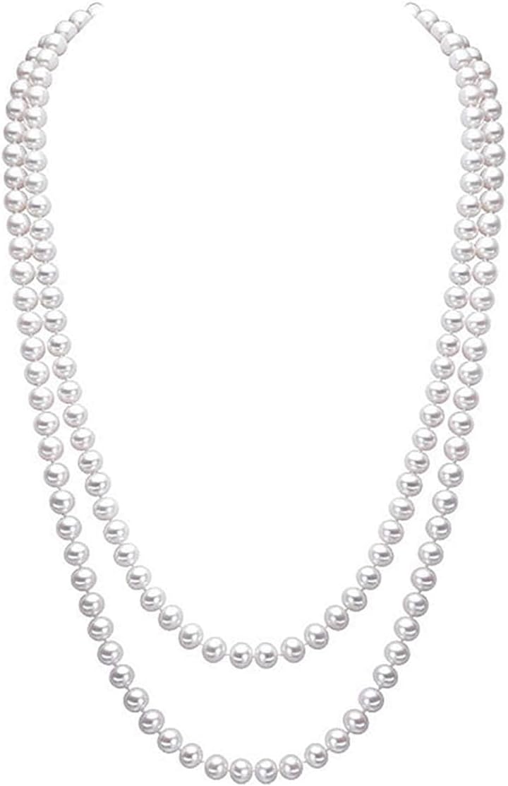 Mecool Elegant Women Lady White Artificial Pearls Long Sweater Chain Necklace