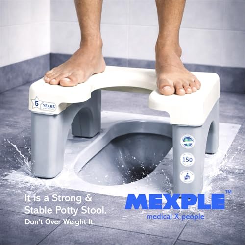 Image of MEXPLE Xumo50 Portable Potty Squat Stool | Indian to Western Toilet Stool Commode Seat | Lightweight & Stable Design | for Adults Kids Elderly Handicap | Height 22cm /8.6 Inches | White