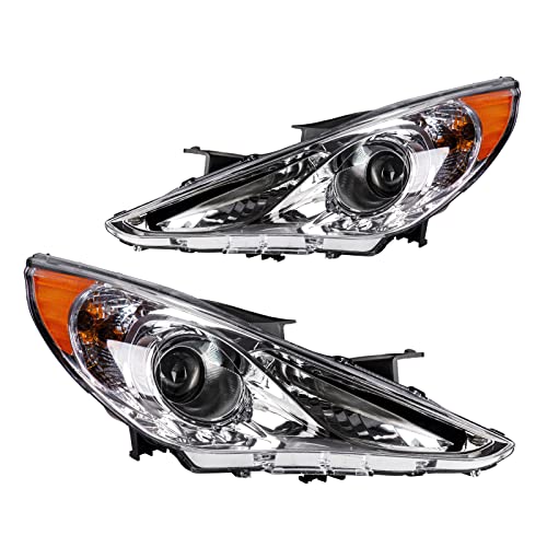 Torchbeam Headlight Assembly Replacement for 2011 2012 2013 2014 Sonata GLS/Limited/SE, Headlamp Compatible with 2011-2014 Hyundai Sonata Chrome Housing Amber Reflector (except Hybrid)