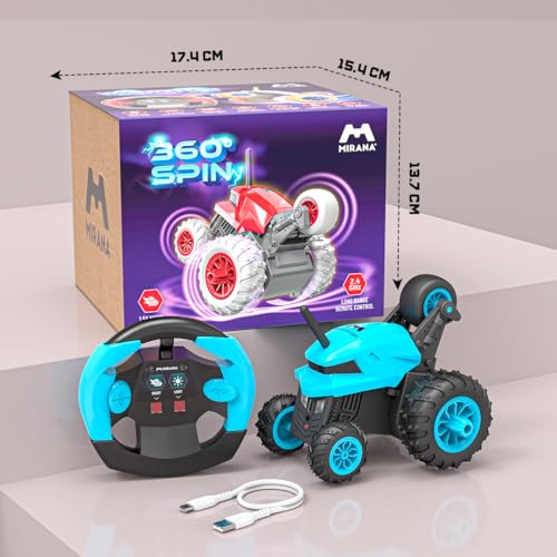 Image of Mirana Warrior 360 Rotating Stunt RC Car | High Speed Remote Control Vehicle | USB Type-C Rechargeable Toy for Kids for Boys and Girls | Made in India (Sky Blue)