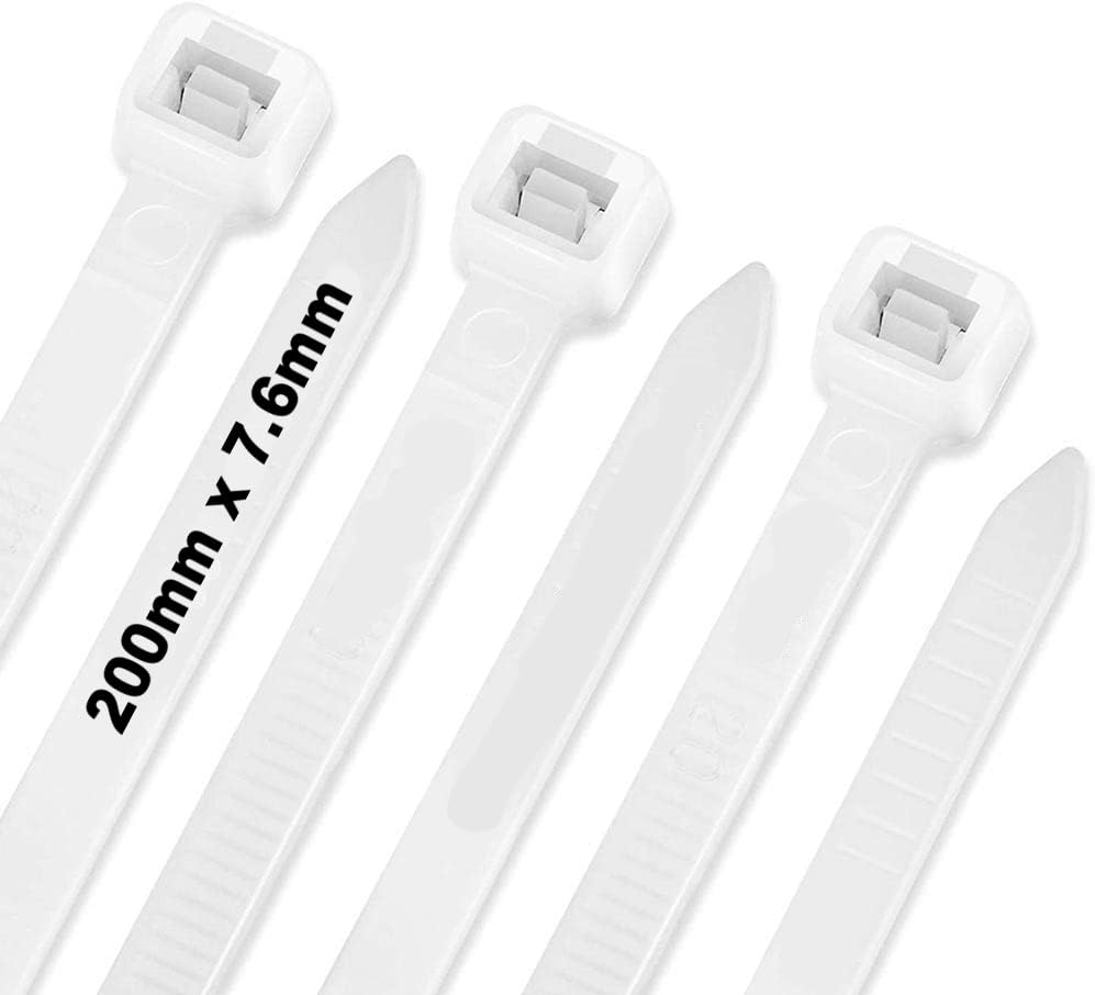 Cable Ties,200mm×7.6mm Heavy Duty with 70 kg Tensile Strength Large UV Resistant Strong Nylon Cable Zip Ties(100 Pieces),White